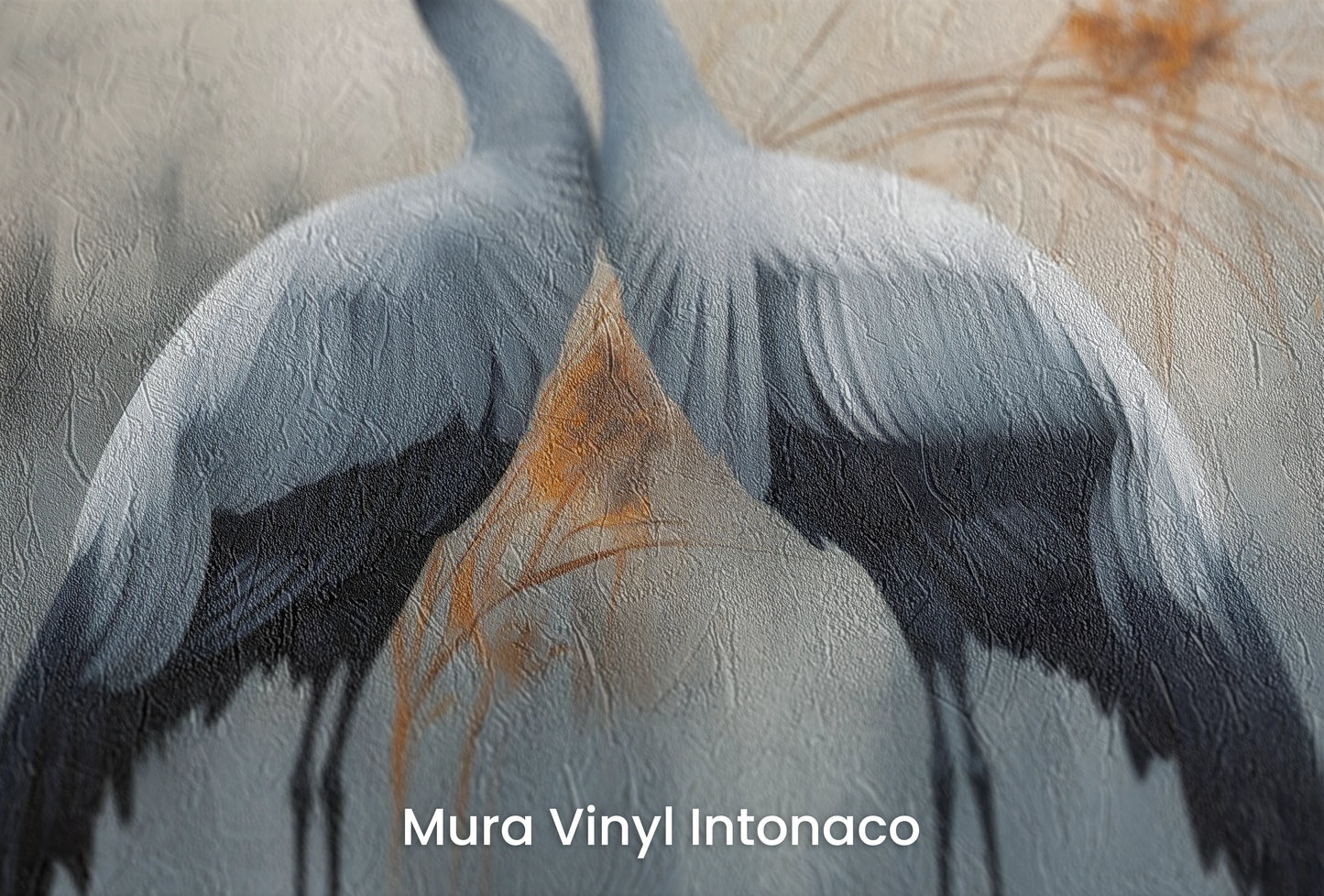 Zbliżenie na artystyczną fototapetę o nazwie Harmonious Rise na podłożu Mura Vinyl Intonaco - struktura tartego tynku.