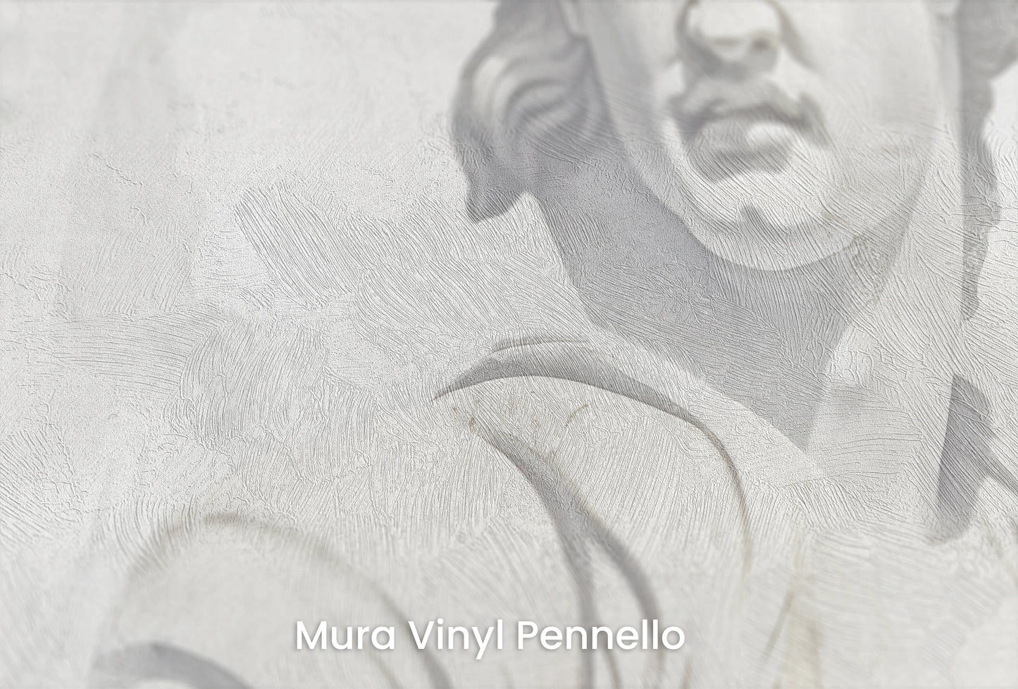 Zbliżenie na artystyczną fototapetę o nazwie Olympian Trio na podłożu Mura Vinyl Pennello - faktura pociągnięć pędzla malarskiego.