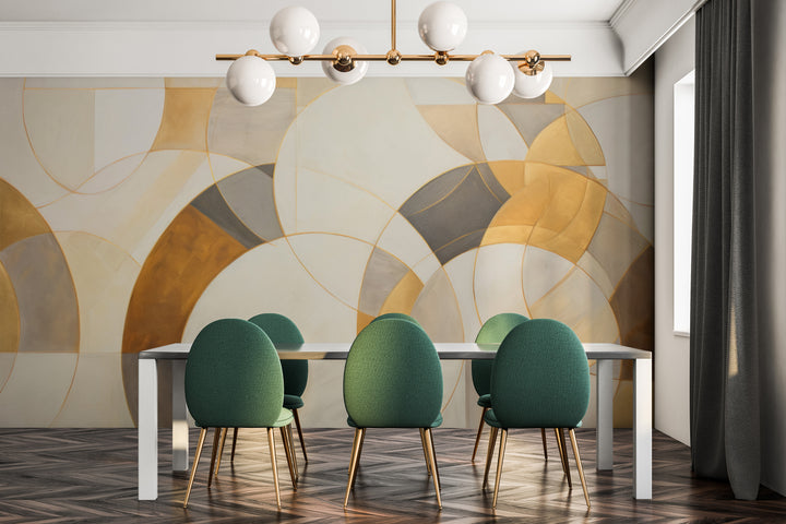 Fototapeta artystyczna o nazwie GOLDEN SWIRL FUSION pokazana w aranżacji wnętrza.