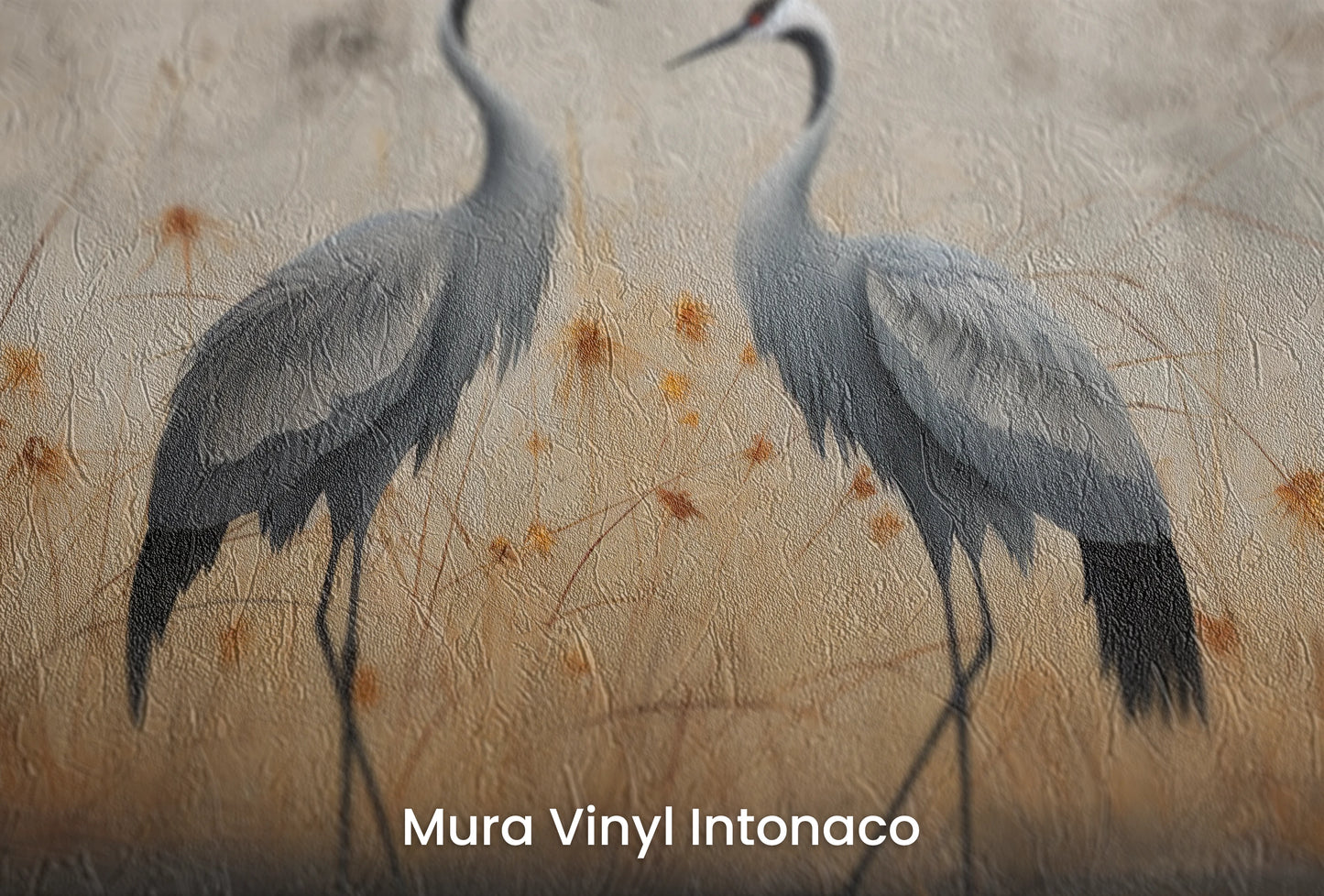 Zbliżenie na artystyczną fototapetę o nazwie Autumn Mirage na podłożu Mura Vinyl Intonaco - struktura tartego tynku.