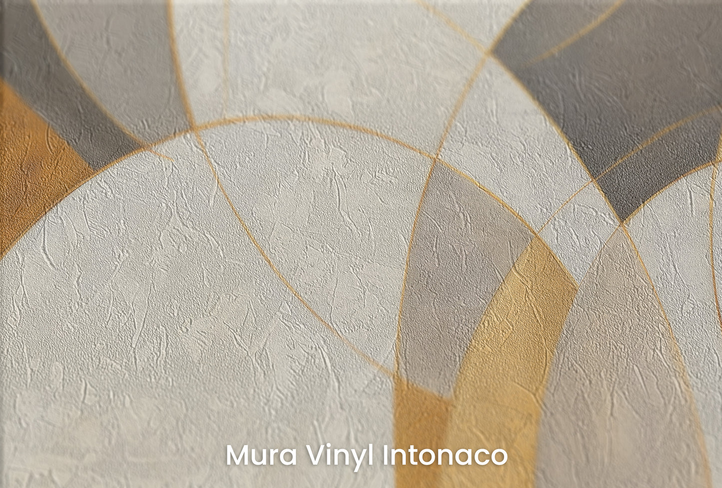 Zbliżenie na artystyczną fototapetę o nazwie GOLDEN SWIRL FUSION na podłożu Mura Vinyl Intonaco - struktura tartego tynku.