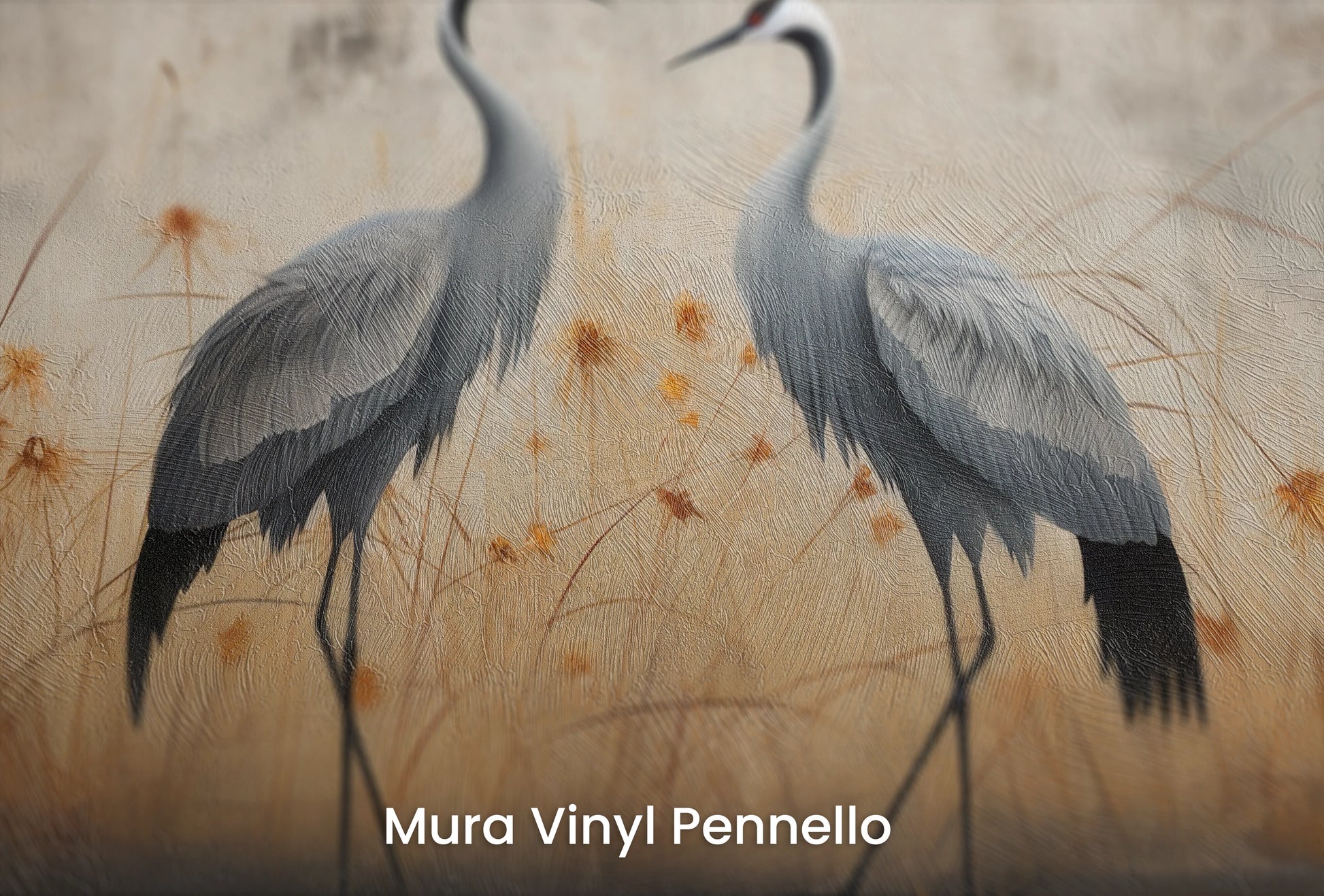 Zbliżenie na artystyczną fototapetę o nazwie Autumn Mirage na podłożu Mura Vinyl Pennello - faktura pociągnięć pędzla malarskiego.