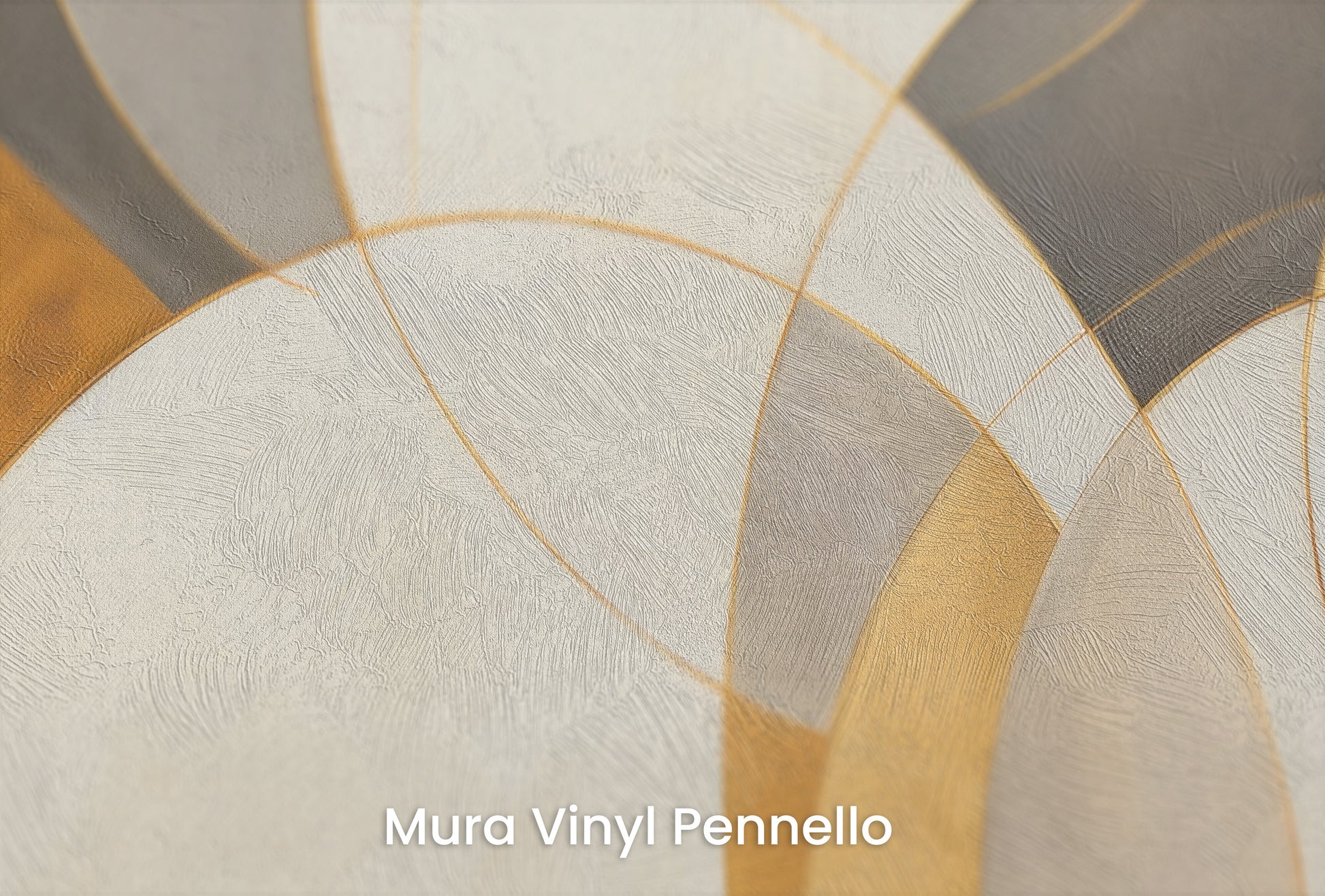 Zbliżenie na artystyczną fototapetę o nazwie GOLDEN SWIRL FUSION na podłożu Mura Vinyl Pennello - faktura pociągnięć pędzla malarskiego.
