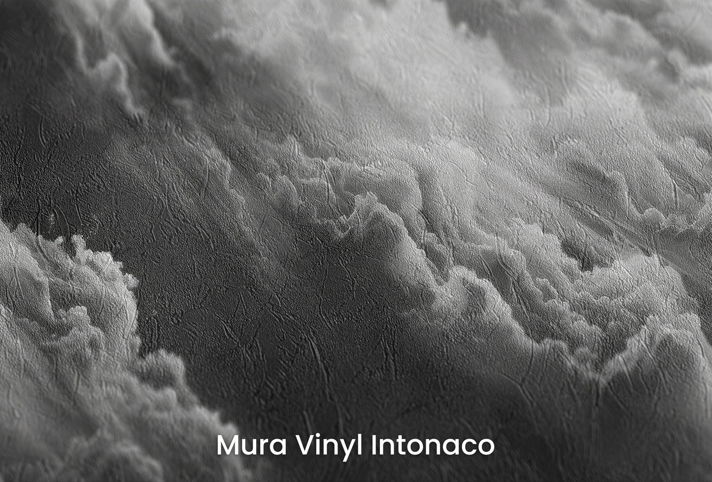Zbliżenie na artystyczną fototapetę o nazwie Whispering Mists na podłożu Mura Vinyl Intonaco - struktura tartego tynku.