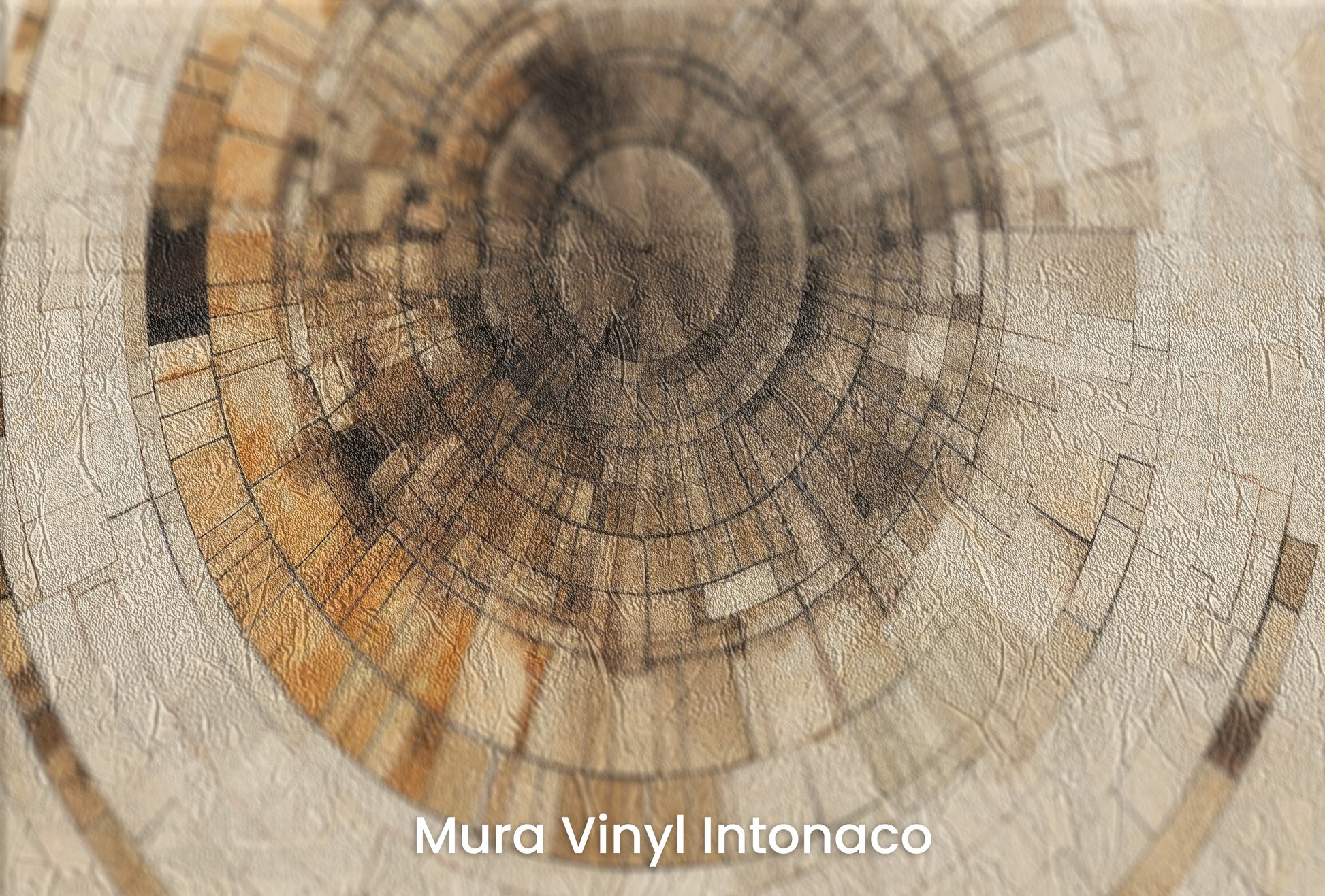 Zbliżenie na artystyczną fototapetę o nazwie ANCIENT ECHOES SPIRAL na podłożu Mura Vinyl Intonaco - struktura tartego tynku.