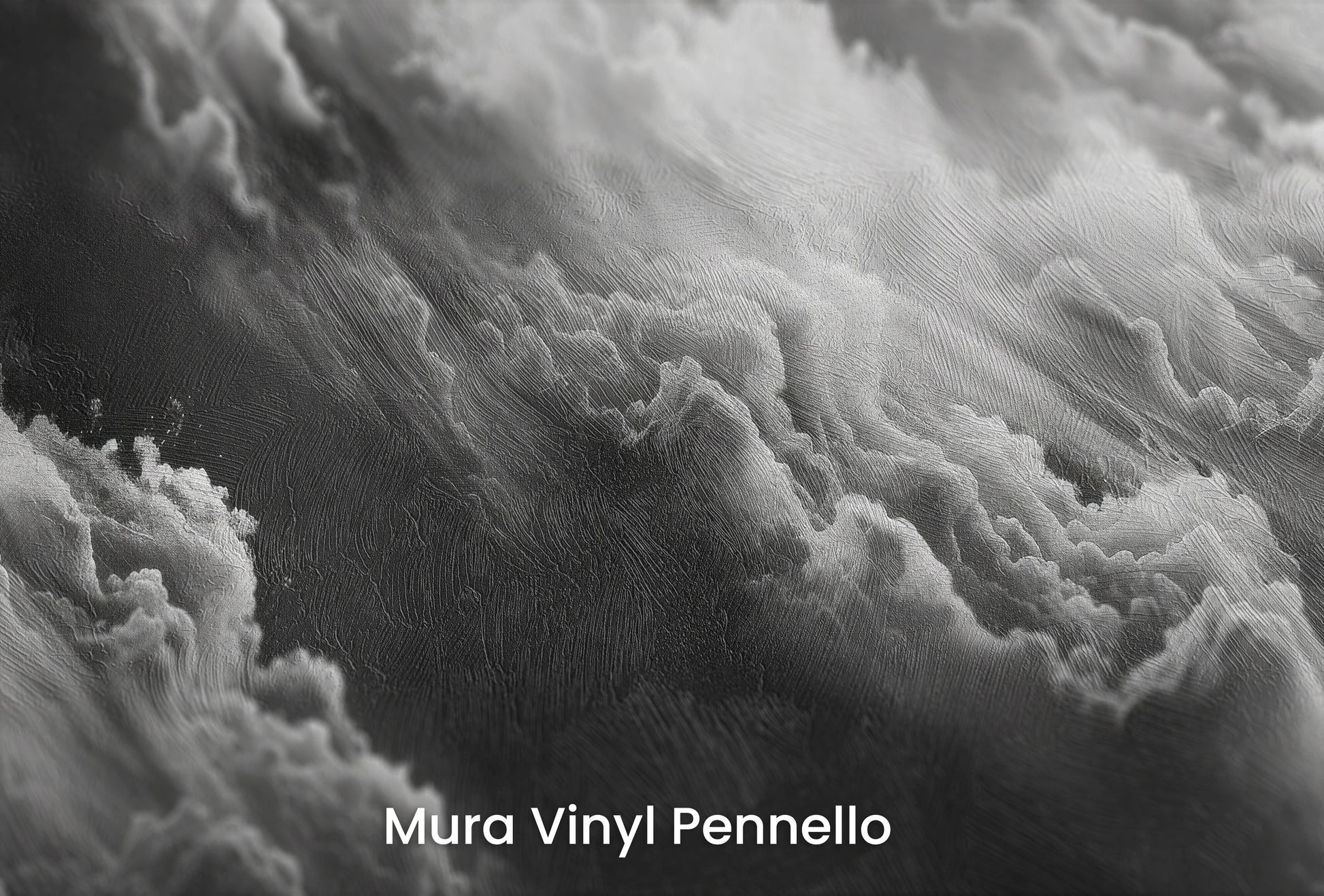 Zbliżenie na artystyczną fototapetę o nazwie Whispering Mists na podłożu Mura Vinyl Pennello - faktura pociągnięć pędzla malarskiego.
