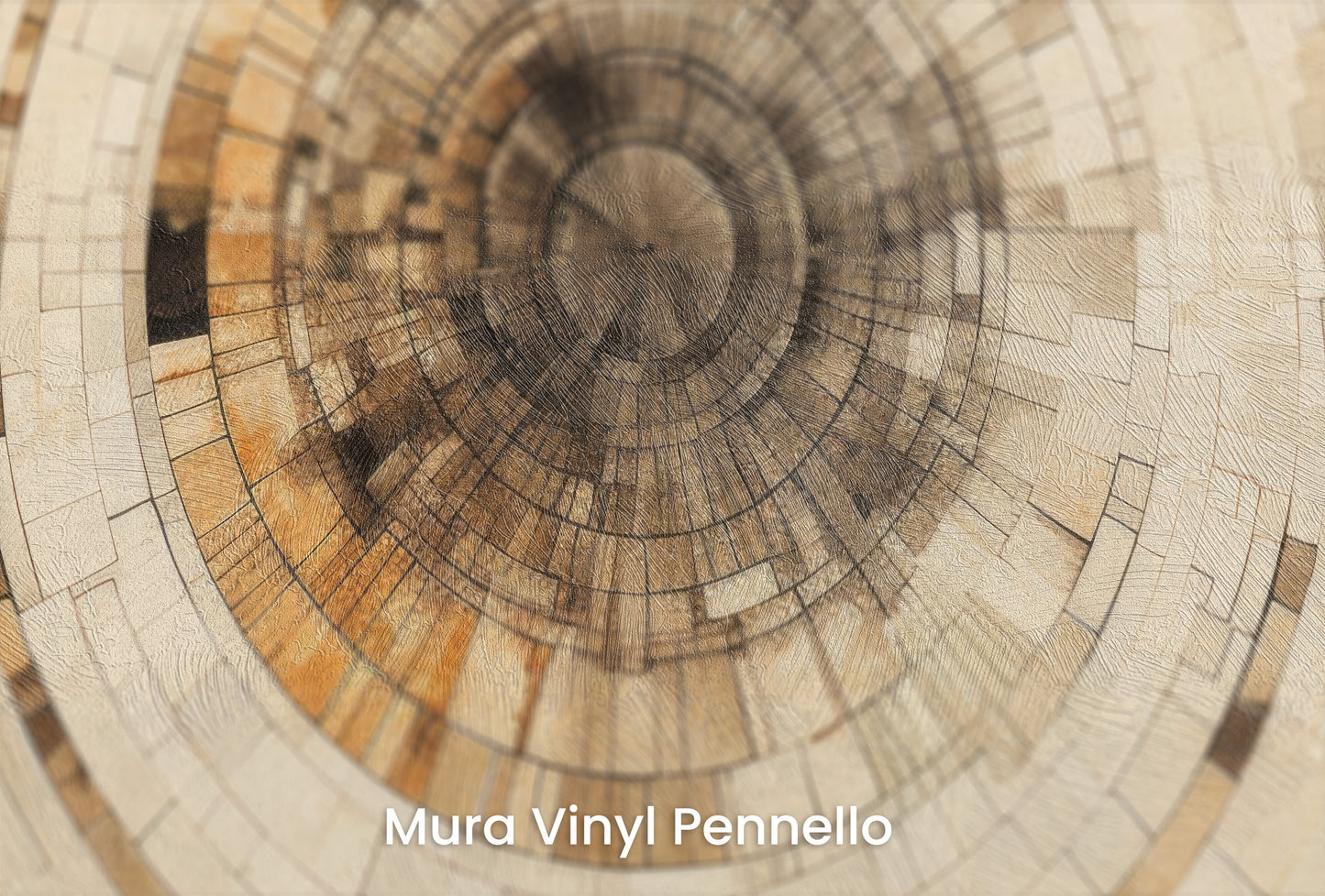 Zbliżenie na artystyczną fototapetę o nazwie ANCIENT ECHOES SPIRAL na podłożu Mura Vinyl Pennello - faktura pociągnięć pędzla malarskiego.