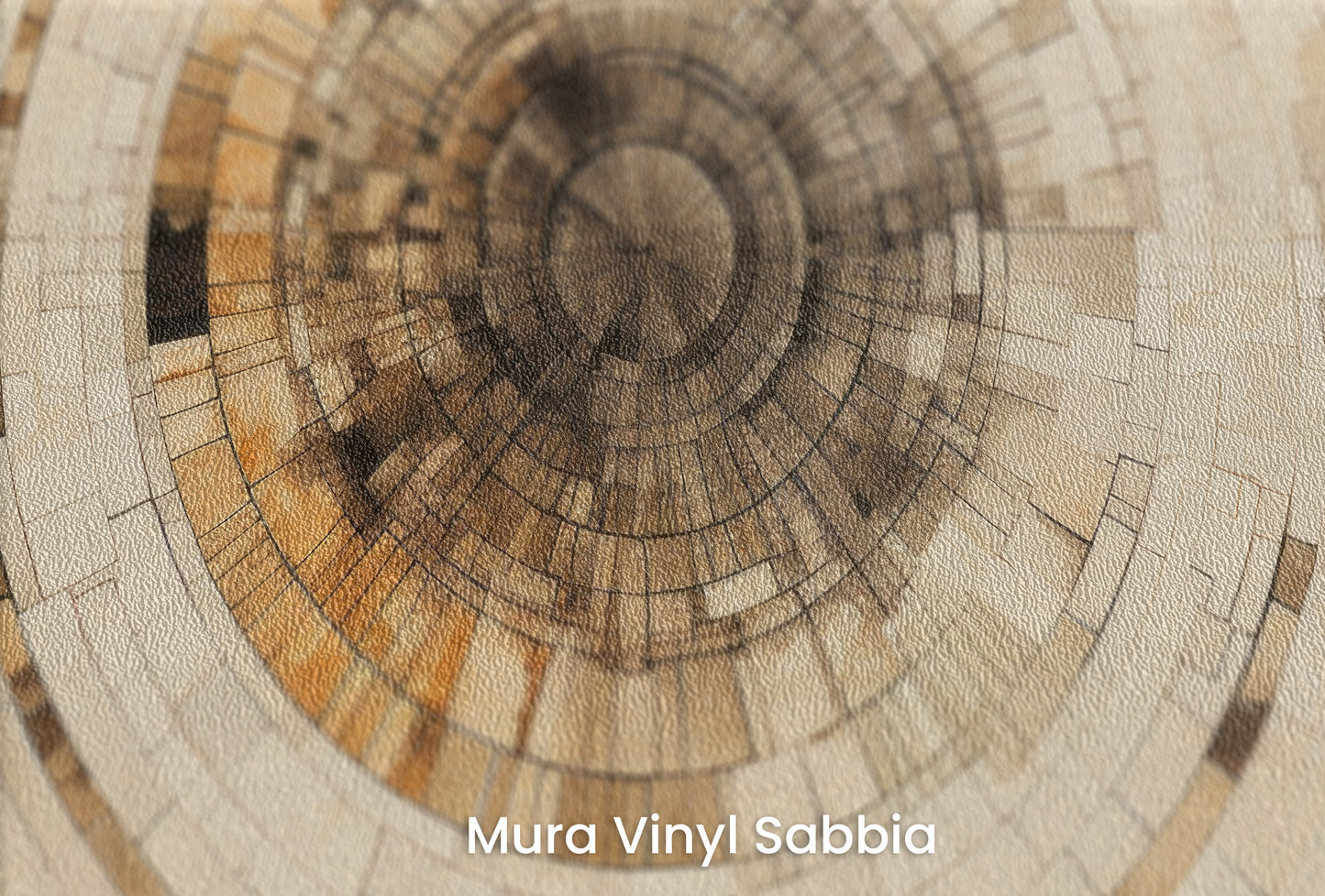 Zbliżenie na artystyczną fototapetę o nazwie ANCIENT ECHOES SPIRAL na podłożu Mura Vinyl Sabbia struktura grubego ziarna piasku.