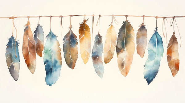 Aquatic Dreams - Feather Wallpaper - Watercolor cascade in blue and beige tones