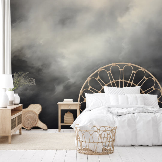 Wzór fototapety artystycznej o nazwie Silver Storm pokazanej w aranżacji wnętrza.