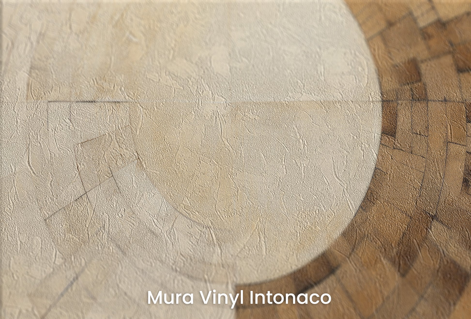 Zbliżenie na artystyczną fototapetę o nazwie SUNSTONE MAZE DESIGN na podłożu Mura Vinyl Intonaco - struktura tartego tynku.