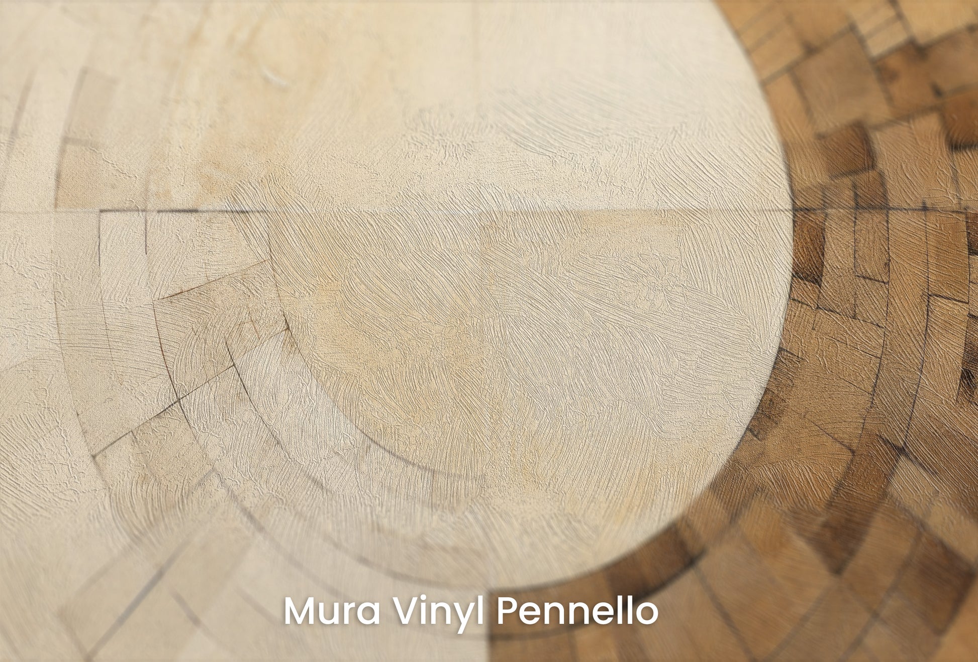 Zbliżenie na artystyczną fototapetę o nazwie SUNSTONE MAZE DESIGN na podłożu Mura Vinyl Pennello - faktura pociągnięć pędzla malarskiego.