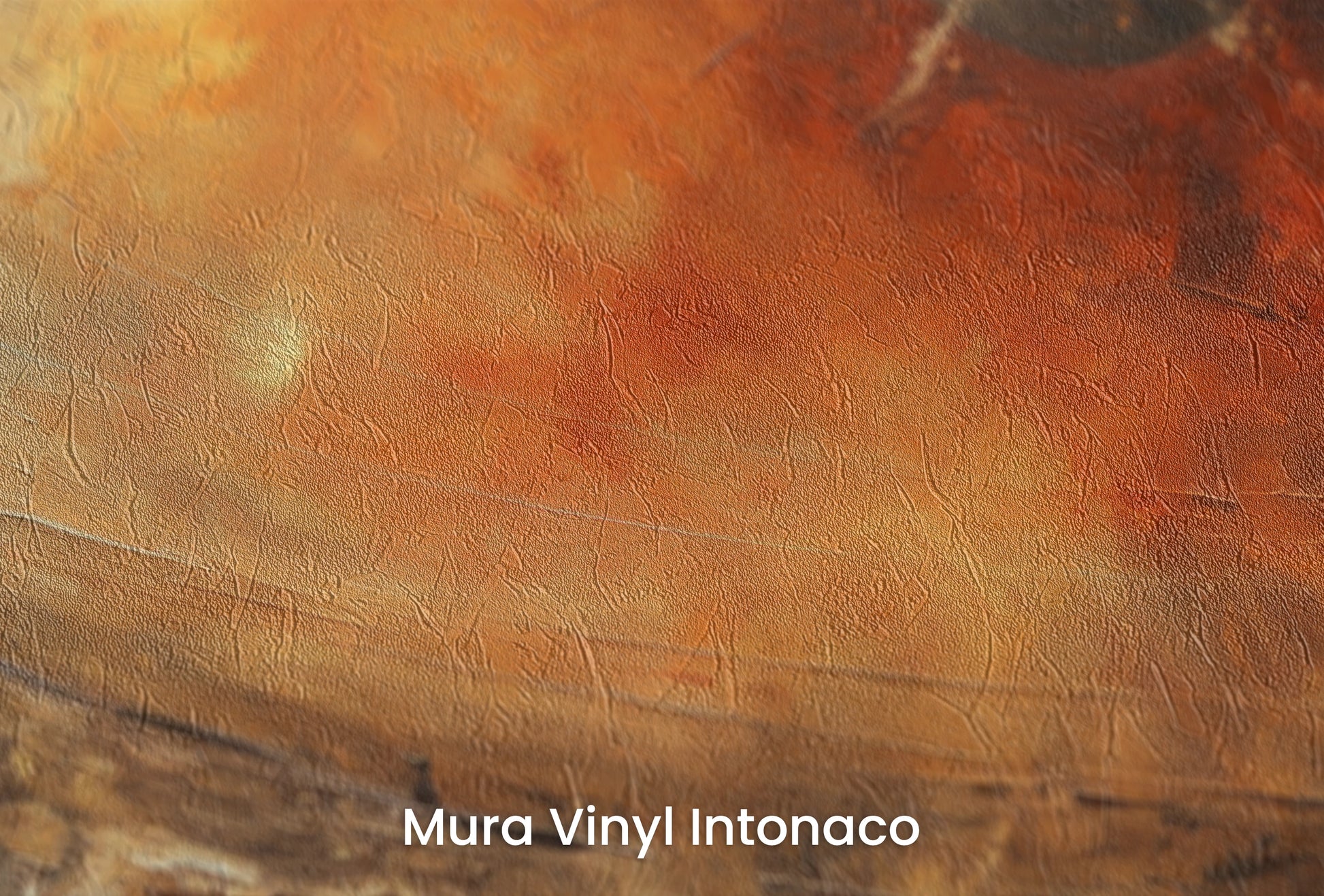 Zbliżenie na artystyczną fototapetę o nazwie Celestial Journey na podłożu Mura Vinyl Intonaco - struktura tartego tynku.