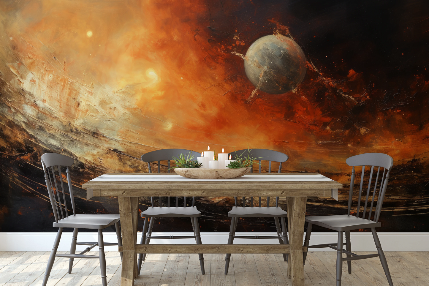 Fototapeta malowana o nazwie Celestial Journey pokazana w aranżacji wnętrza.