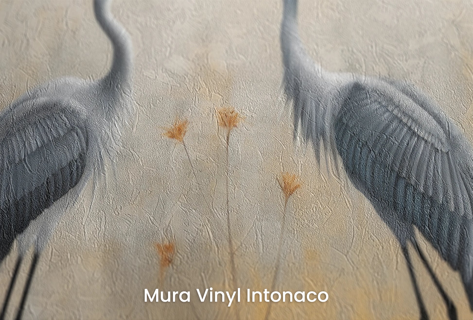 Zbliżenie na artystyczną fototapetę o nazwie Tranquil Unity na podłożu Mura Vinyl Intonaco - struktura tartego tynku.