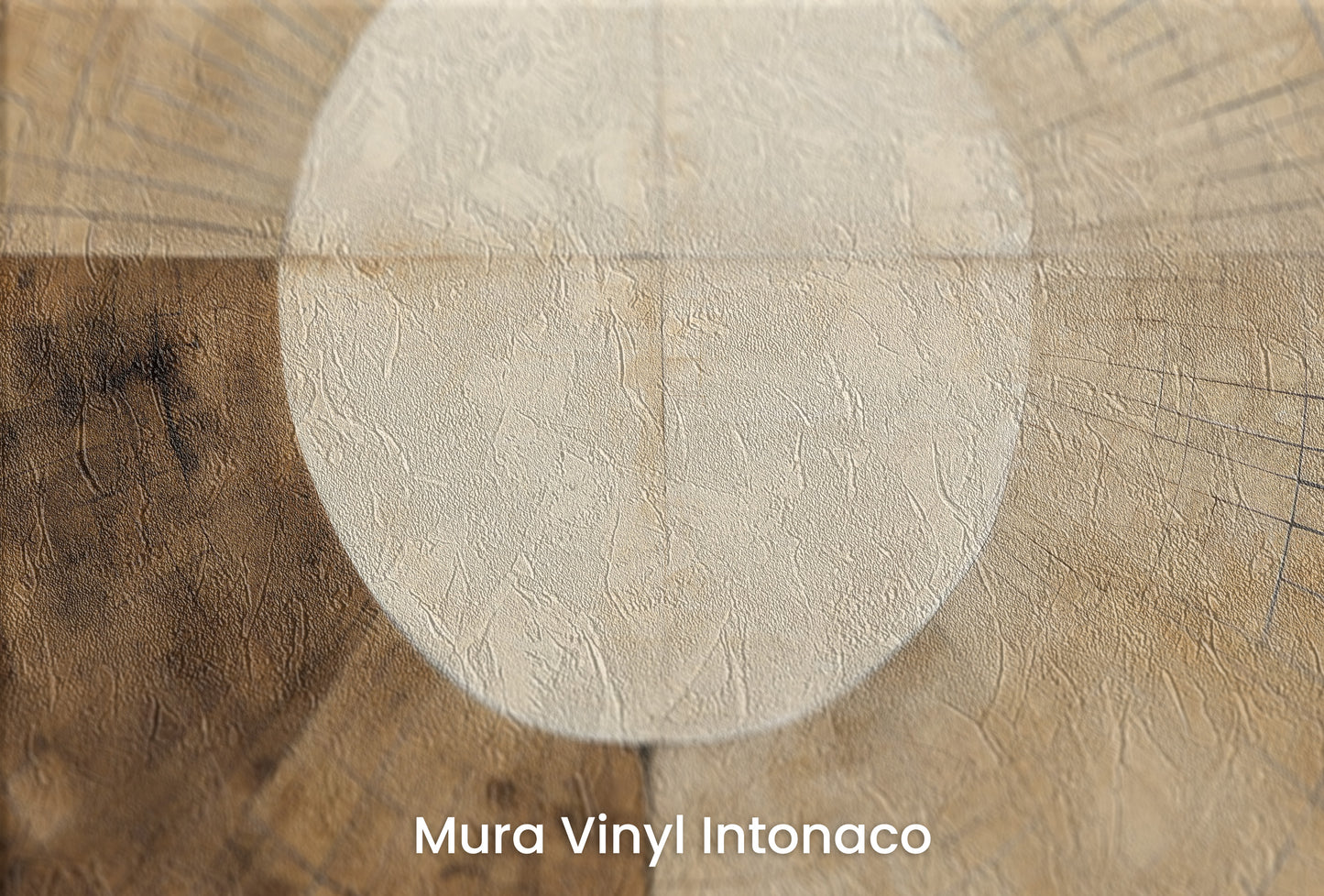 Zbliżenie na artystyczną fototapetę o nazwie AURORA DISC HARMONY na podłożu Mura Vinyl Intonaco - struktura tartego tynku.