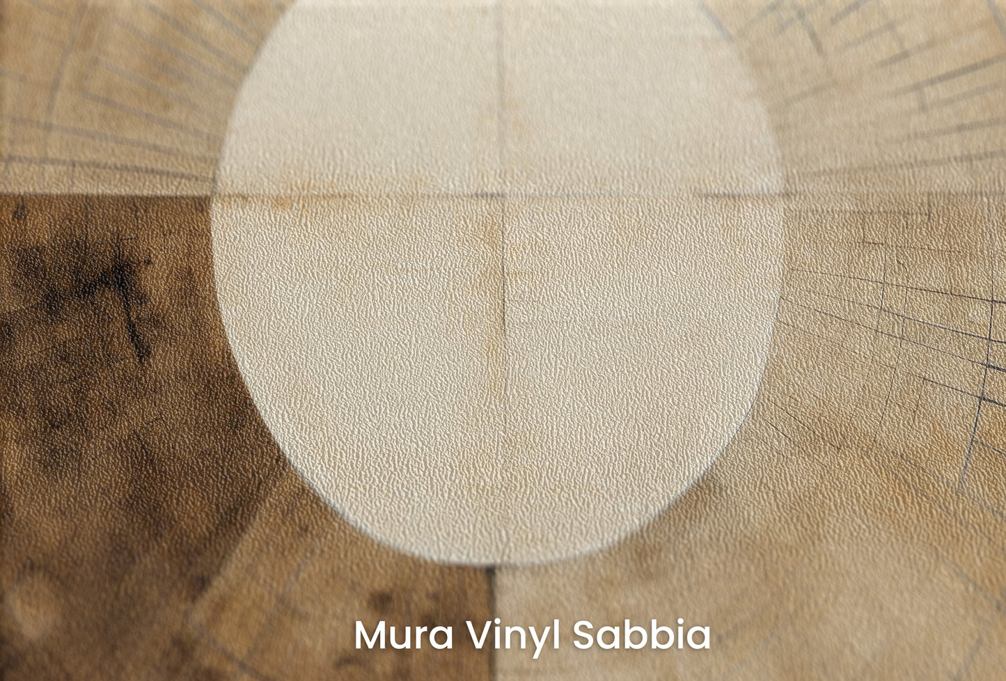 Zbliżenie na artystyczną fototapetę o nazwie AURORA DISC HARMONY na podłożu Mura Vinyl Sabbia struktura grubego ziarna piasku.