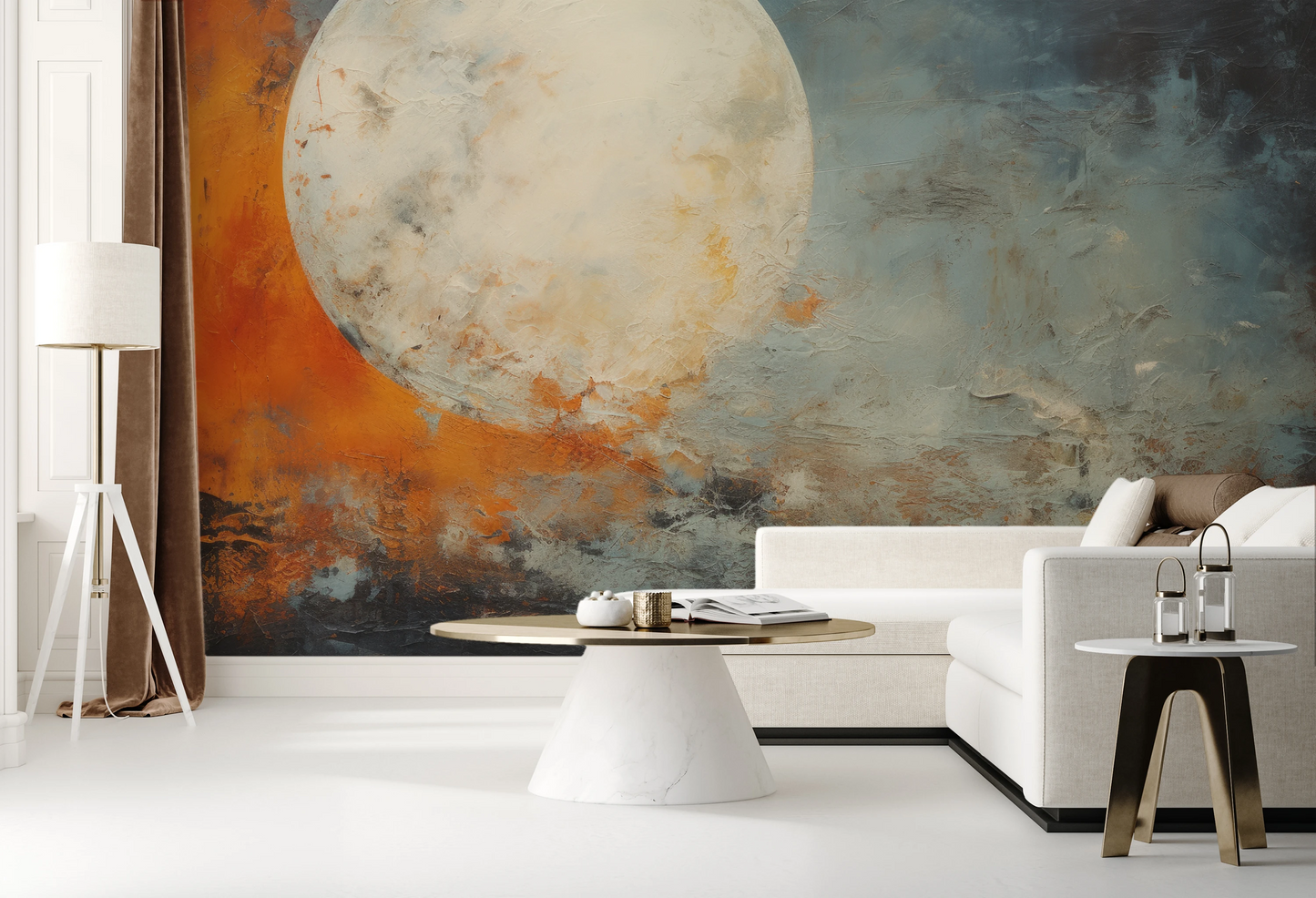 Fototapeta artystyczna o nazwie Moon's Texture pokazana w aranżacji wnętrza.