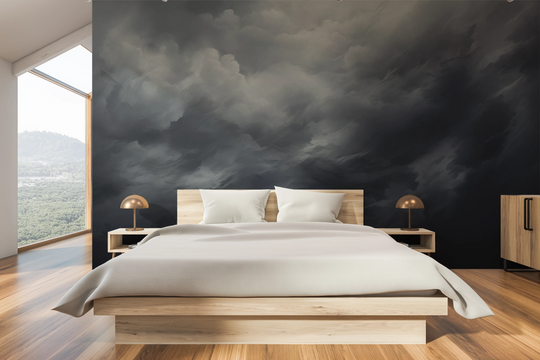 Wzór fototapety artystycznej o nazwie Serene Monochrome pokazanej w aranżacji wnętrza.