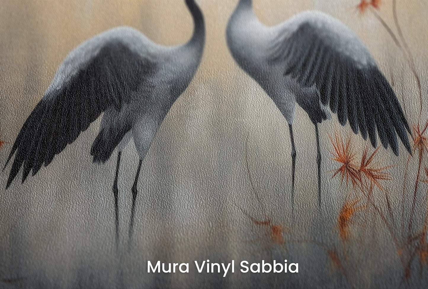 Zbliżenie na artystyczną fototapetę o nazwie Gentle Embrace na podłożu Mura Vinyl Sabbia struktura grubego ziarna piasku.