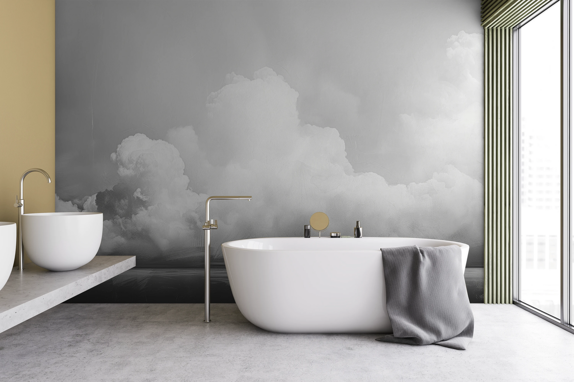 Fototapeta malowana o nazwie Clouds of Tranquility pokazana w aranżacji wnętrza.