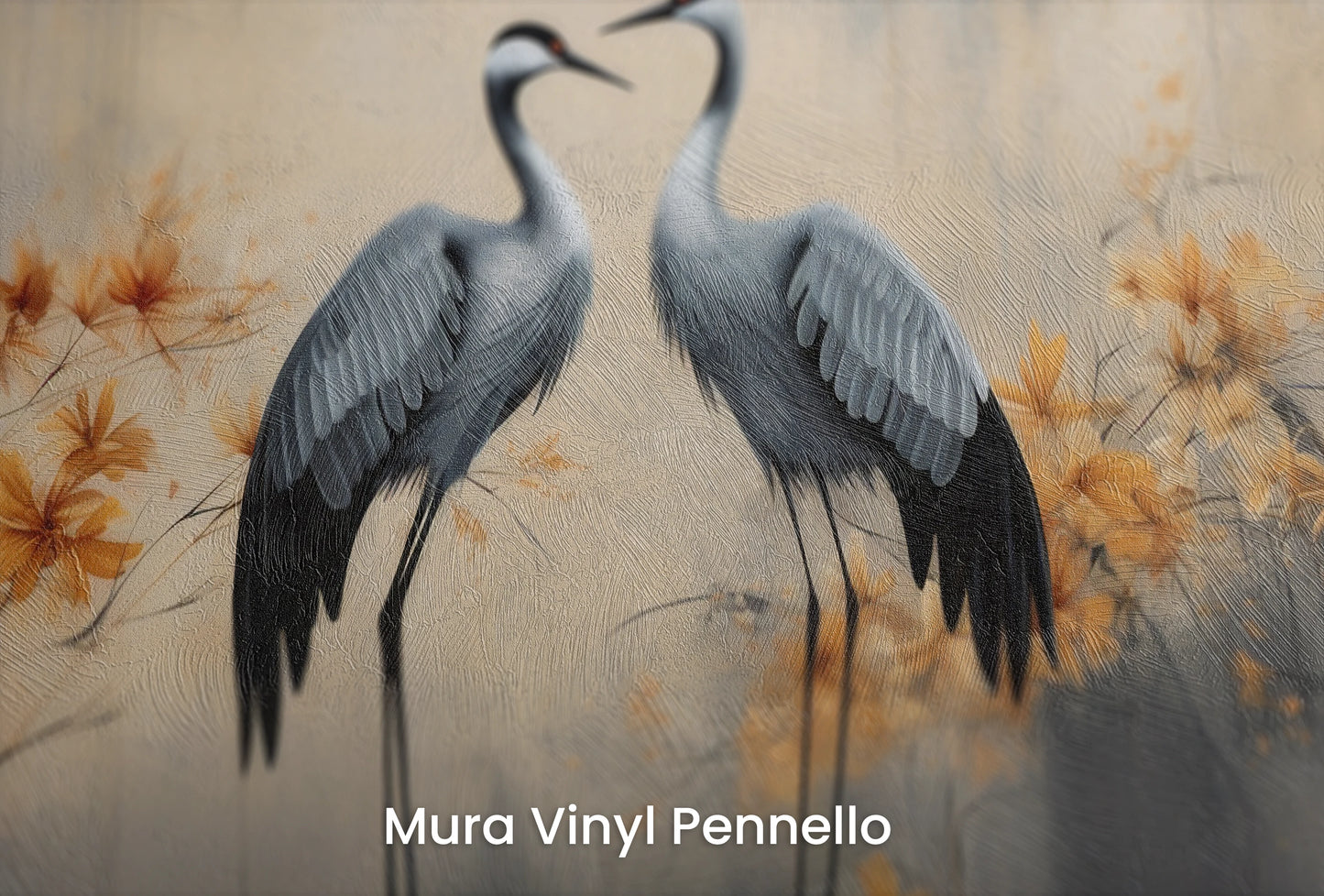 Zbliżenie na artystyczną fototapetę o nazwie Autumn's Whisper na podłożu Mura Vinyl Pennello - faktura pociągnięć pędzla malarskiego.