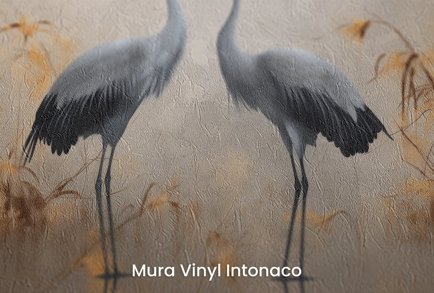 Zbliżenie na artystyczną fototapetę o nazwie Misty Silhouettes na podłożu Mura Vinyl Intonaco - struktura tartego tynku.