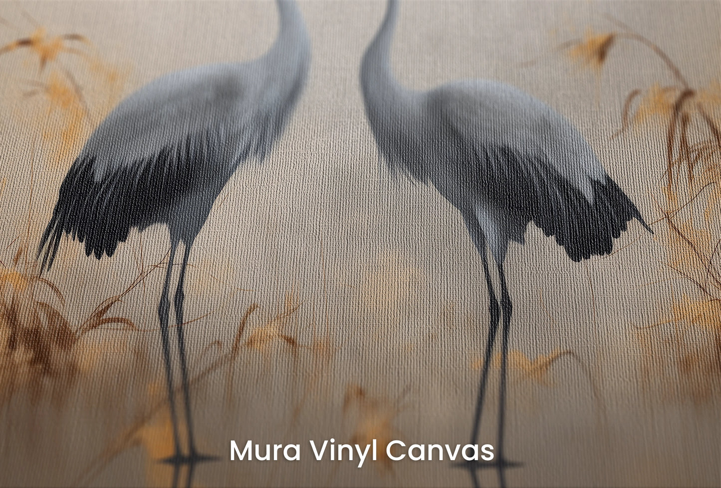 Zbliżenie na artystyczną fototapetę o nazwie Misty Silhouettes na podłożu Mura Vinyl Canvas - faktura naturalnego płótna.