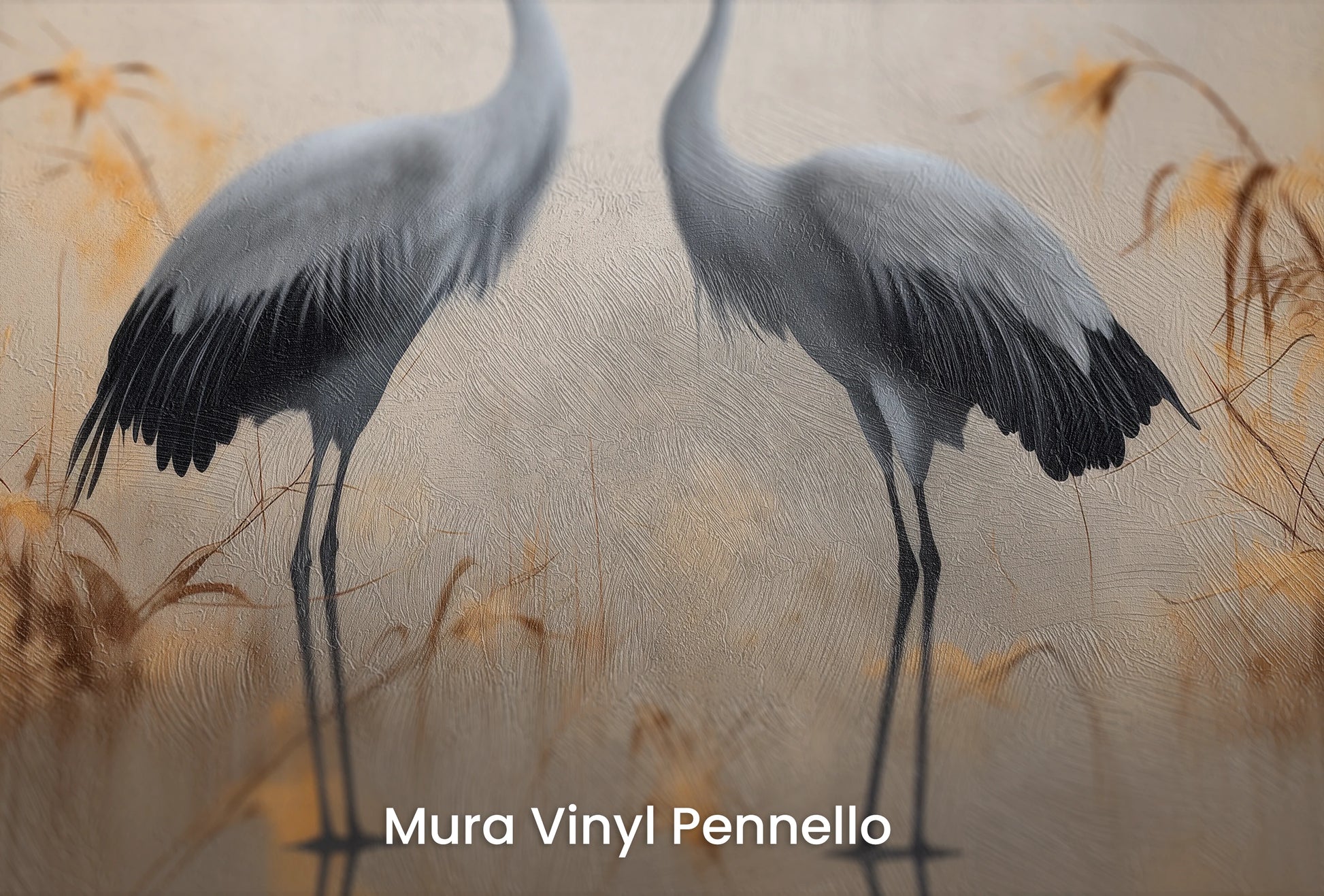 Zbliżenie na artystyczną fototapetę o nazwie Misty Silhouettes na podłożu Mura Vinyl Pennello - faktura pociągnięć pędzla malarskiego.