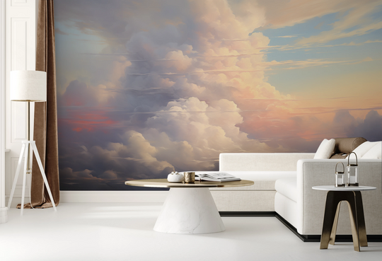 Wzór fototapety artystycznej o nazwie Twilight's Embrace pokazanej w aranżacji wnętrza.