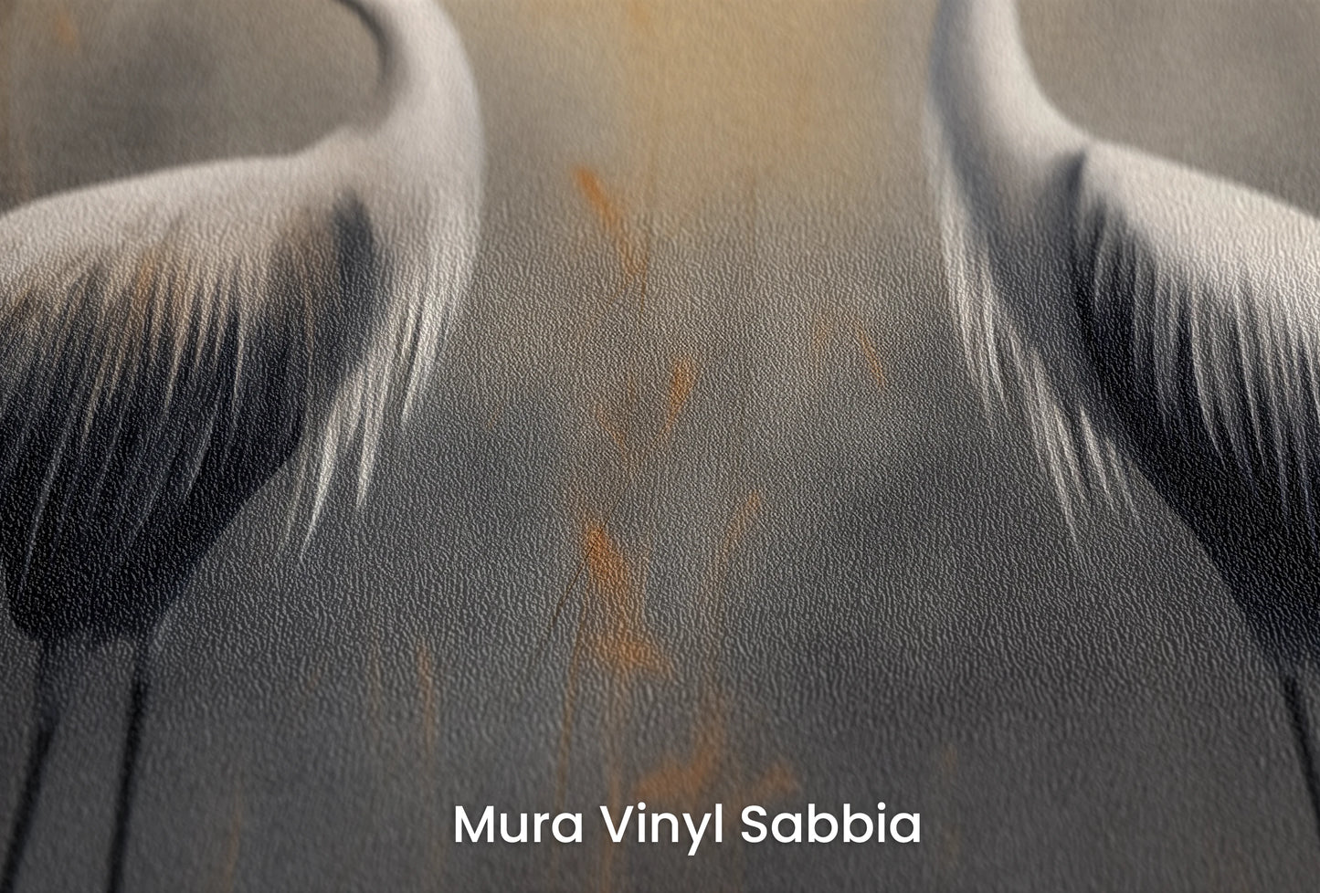 Zbliżenie na artystyczną fototapetę o nazwie Solemn Duet na podłożu Mura Vinyl Sabbia struktura grubego ziarna piasku.