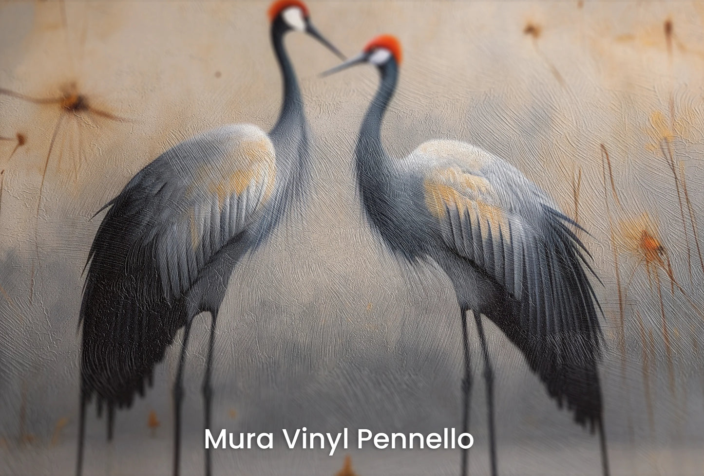 Zbliżenie na artystyczną fototapetę o nazwie Crimson Reflection na podłożu Mura Vinyl Pennello - faktura pociągnięć pędzla malarskiego.