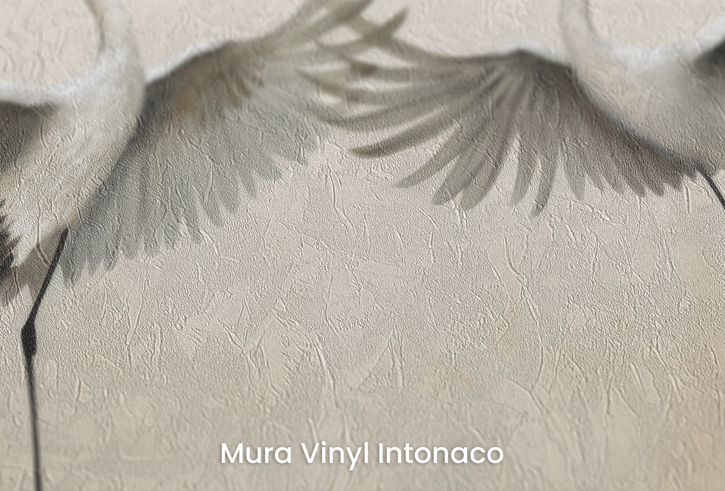Zbliżenie na artystyczną fototapetę o nazwie Graceful Flight na podłożu Mura Vinyl Intonaco - struktura tartego tynku.