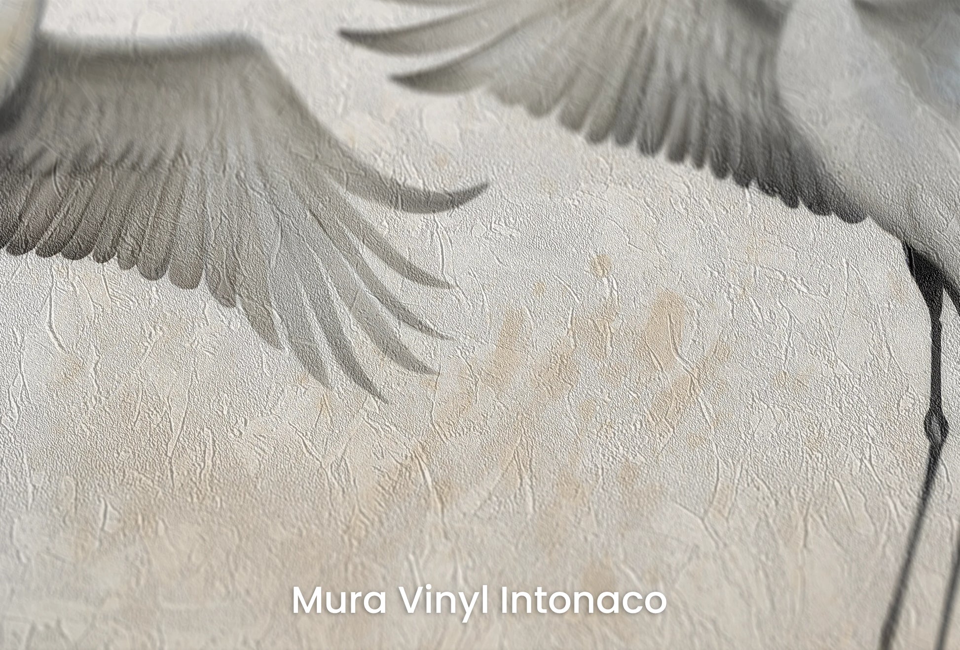 Zbliżenie na artystyczną fototapetę o nazwie Elegant Ascension na podłożu Mura Vinyl Intonaco - struktura tartego tynku.