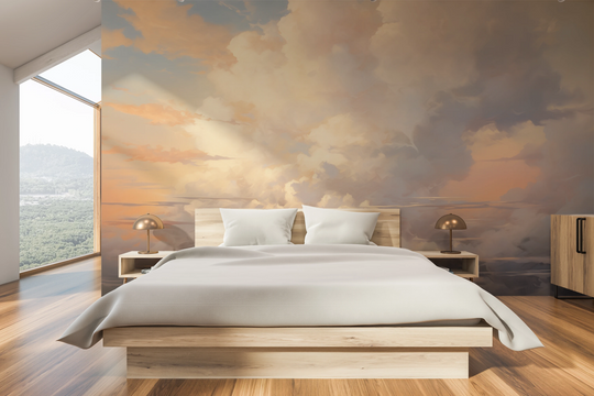 Wzór fototapety artystycznej o nazwie Daybreak Delight pokazanej w aranżacji wnętrza.