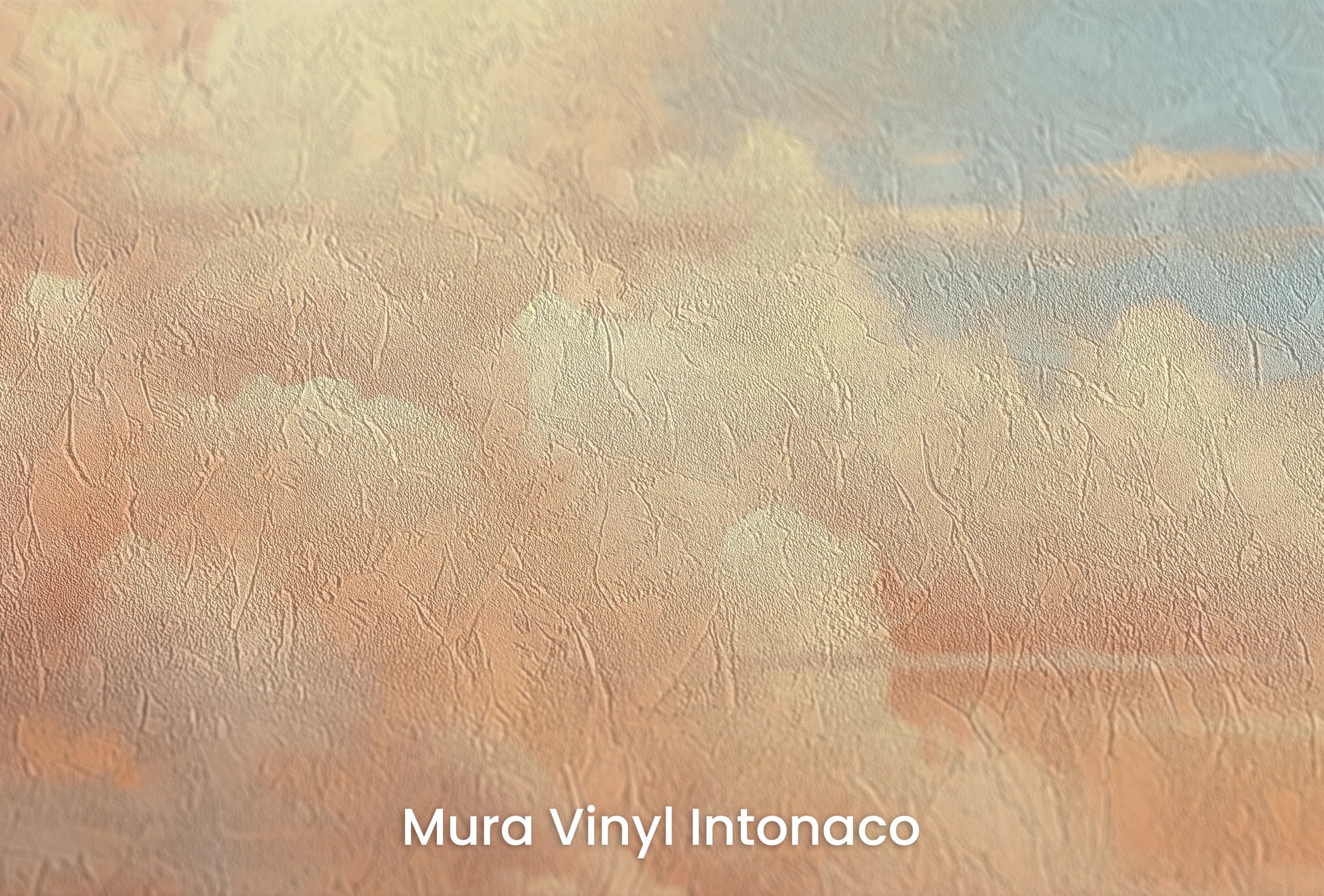 Zbliżenie na artystyczną fototapetę o nazwie Tranquil Dawn #2 na podłożu Mura Vinyl Intonaco - struktura tartego tynku.