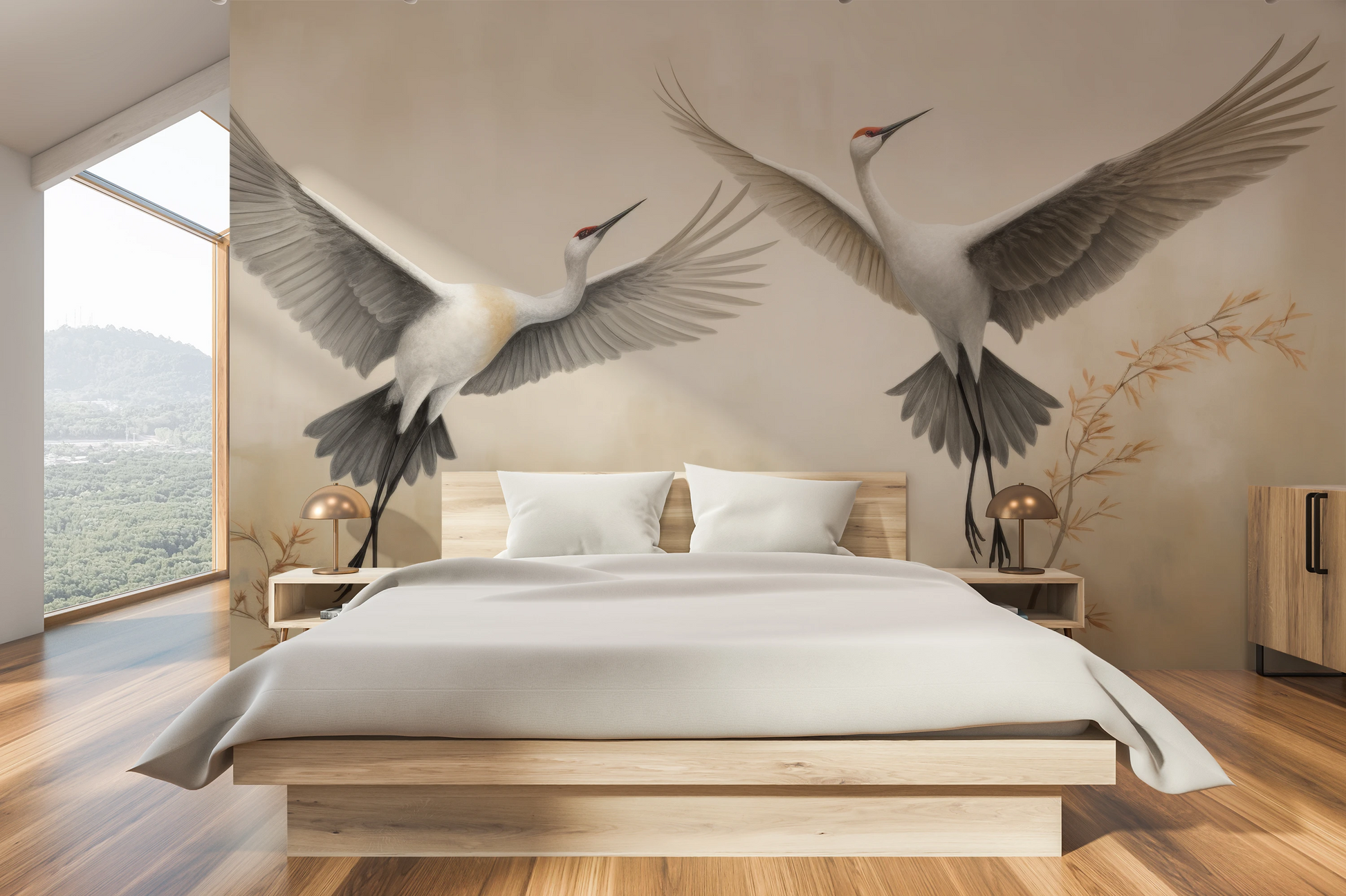 Wzór fototapety o nazwie Wings of Serenity pokazanej w kontekście pomieszczenia.