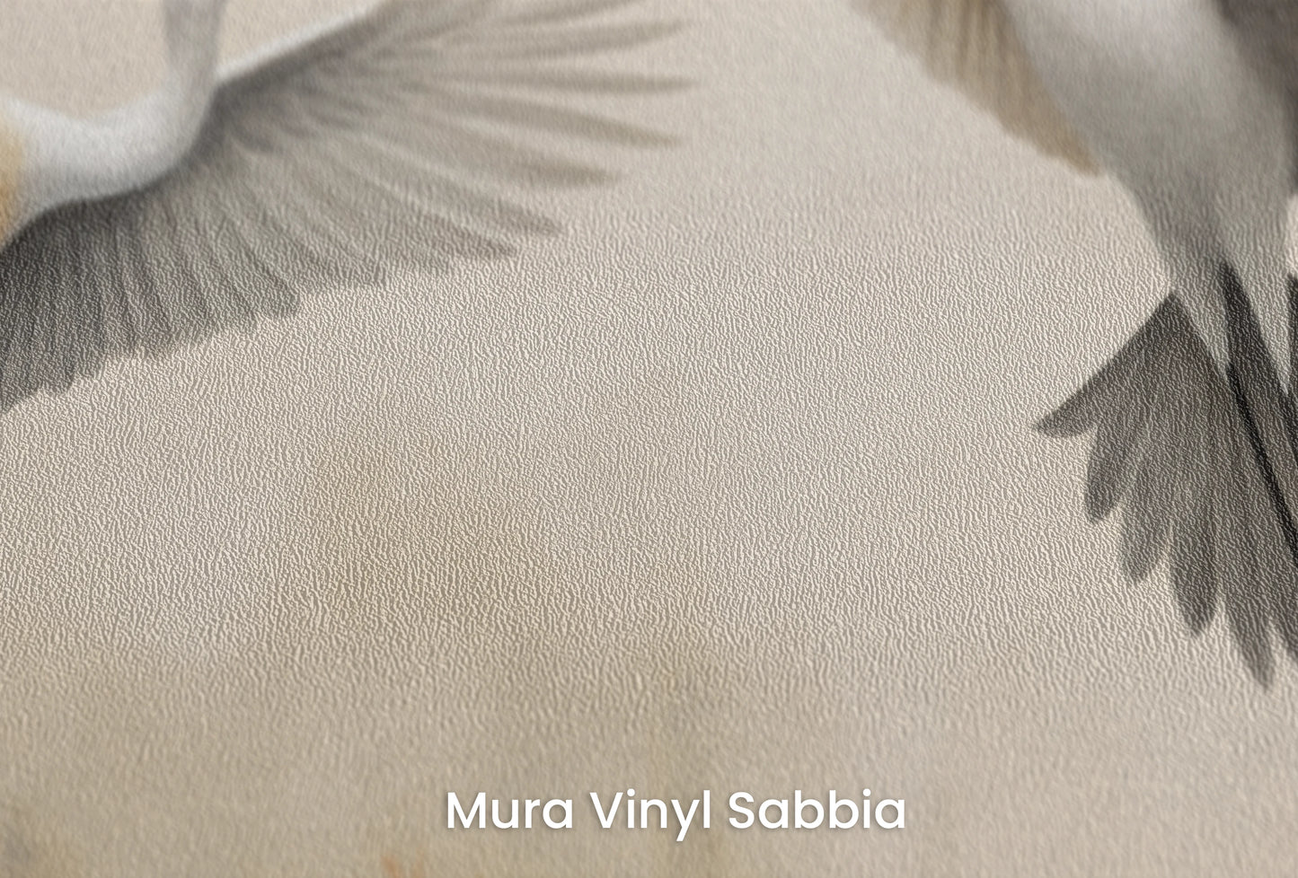 Zbliżenie na artystyczną fototapetę o nazwie Wings of Serenity na podłożu Mura Vinyl Sabbia struktura grubego ziarna piasku.