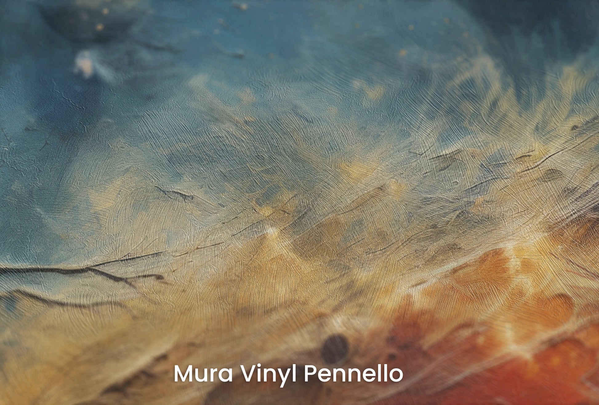 Zbliżenie na artystyczną fototapetę o nazwie Celestial Harmony na podłożu Mura Vinyl Pennello - faktura pociągnięć pędzla malarskiego.