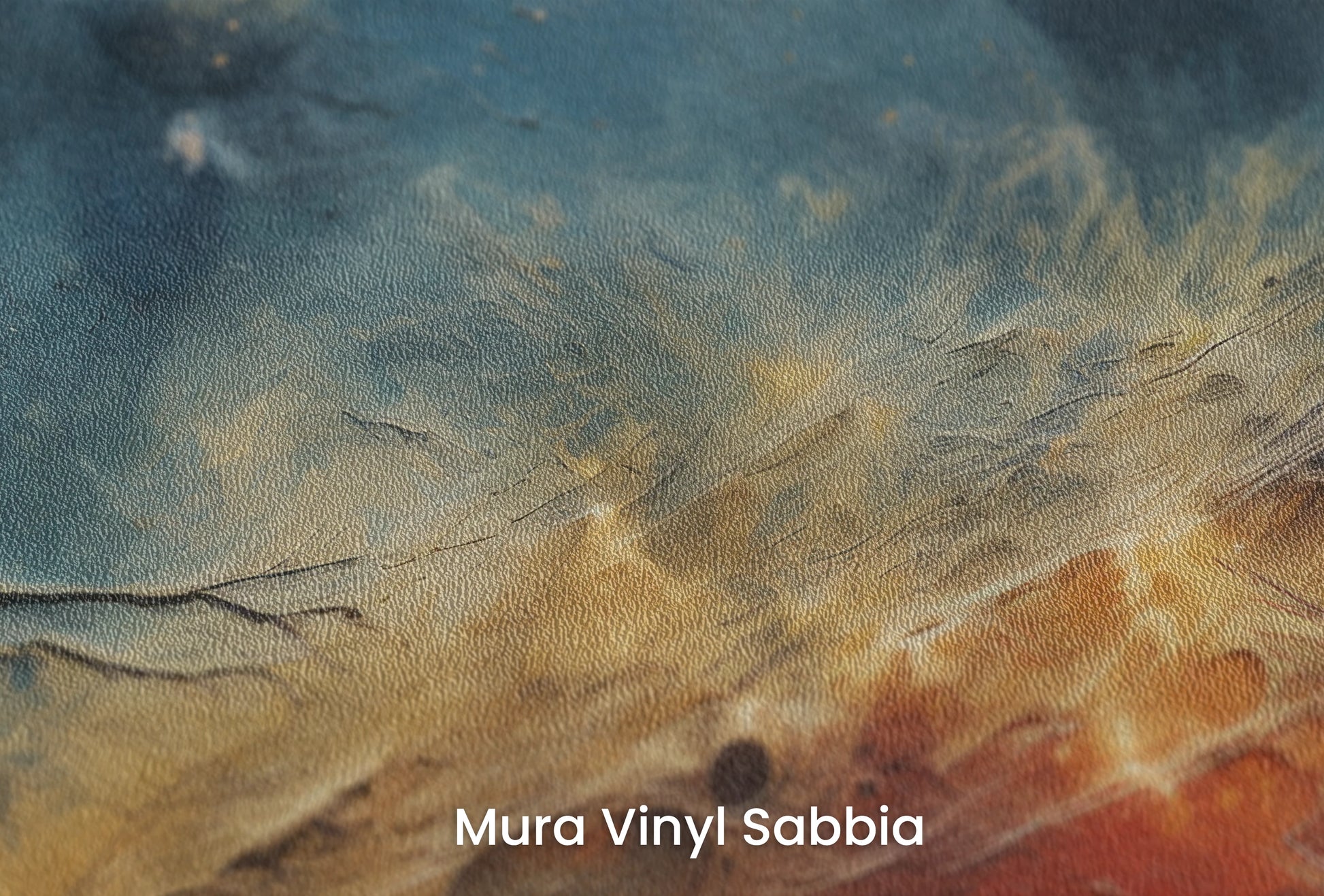 Zbliżenie na artystyczną fototapetę o nazwie Celestial Harmony na podłożu Mura Vinyl Sabbia struktura grubego ziarna piasku.