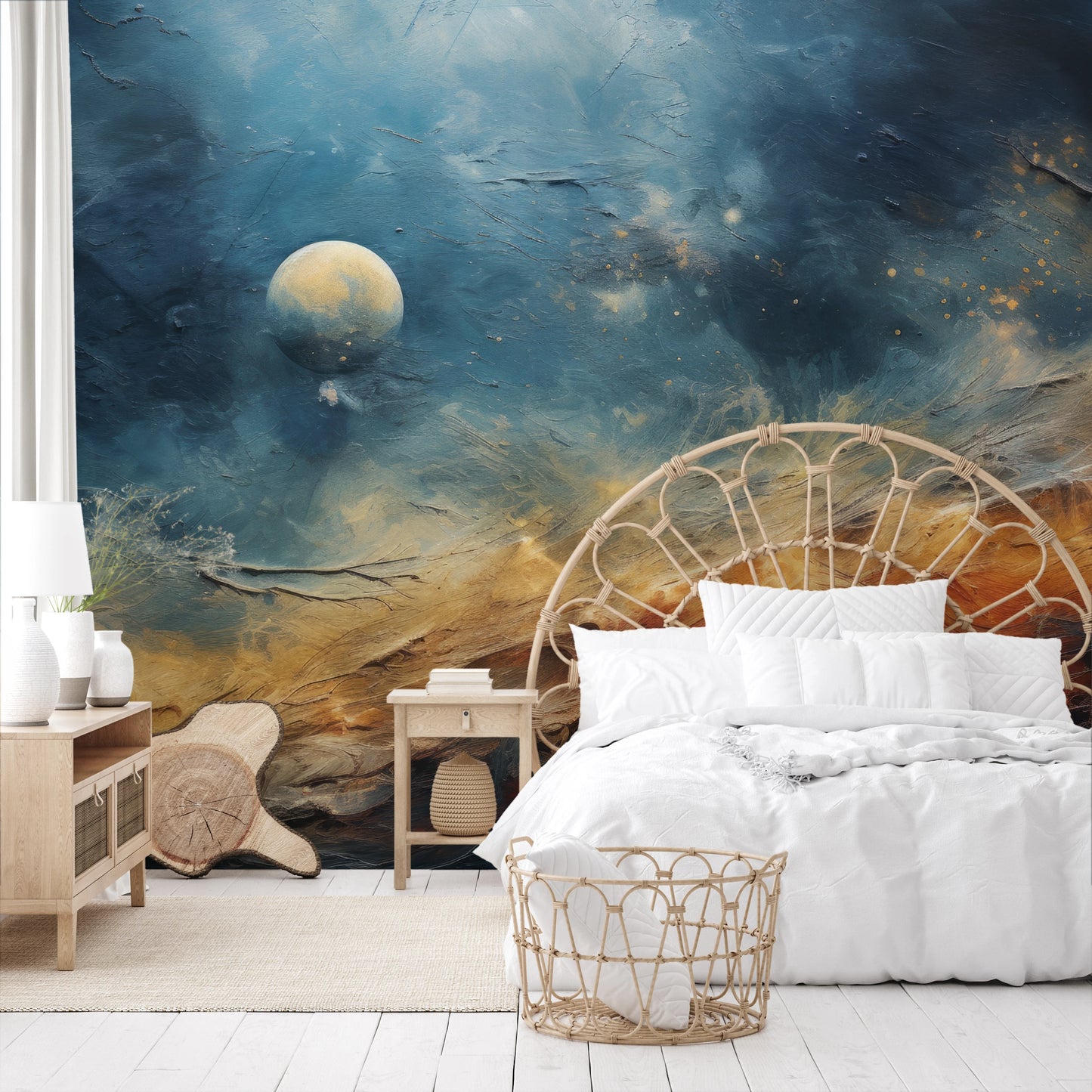 Fototapeta malowana o nazwie Celestial Harmony pokazana w aranżacji wnętrza.