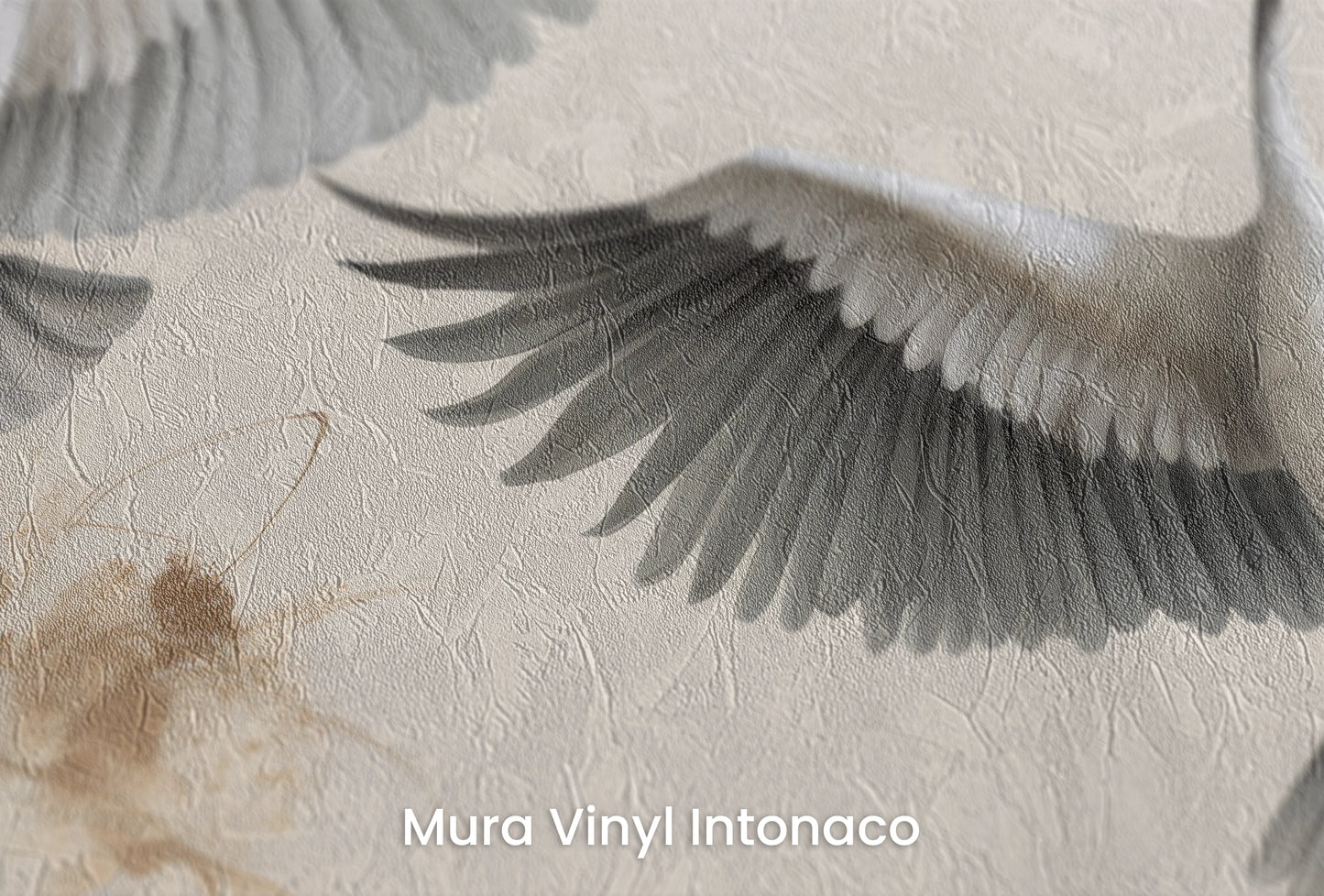 Zbliżenie na artystyczną fototapetę o nazwie Ascend in Harmony na podłożu Mura Vinyl Intonaco - struktura tartego tynku.
