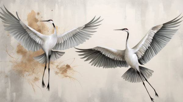 Ascend in Harmony - elegant crane wallpaper with a Japanese watercolor aesthetic