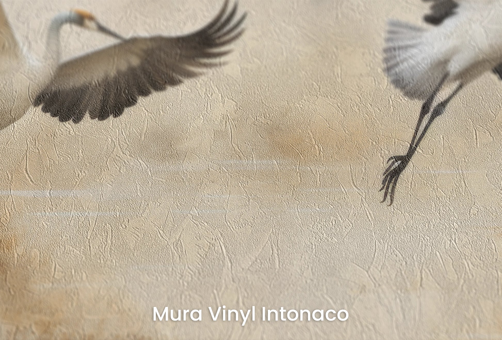Zbliżenie na artystyczną fototapetę o nazwie Autumn Flight na podłożu Mura Vinyl Intonaco - struktura tartego tynku.