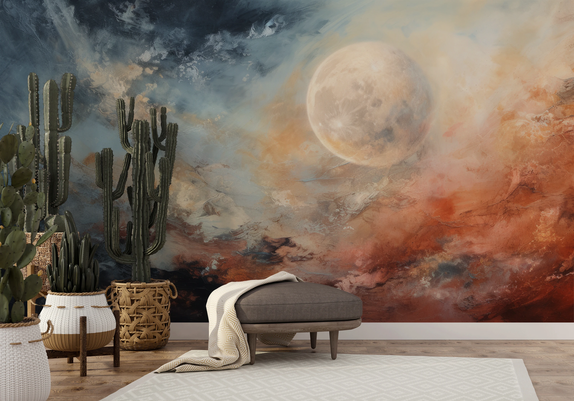Fototapeta malowana o nazwie Moon's Monochrome pokazana w aranżacji wnętrza.