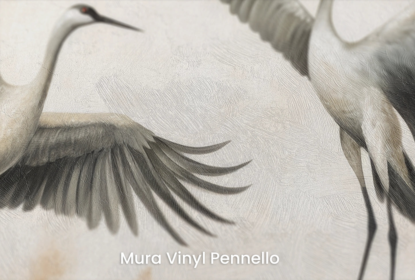 Zbliżenie na artystyczną fototapetę o nazwie Symphony of Wings na podłożu Mura Vinyl Pennello - faktura pociągnięć pędzla malarskiego.