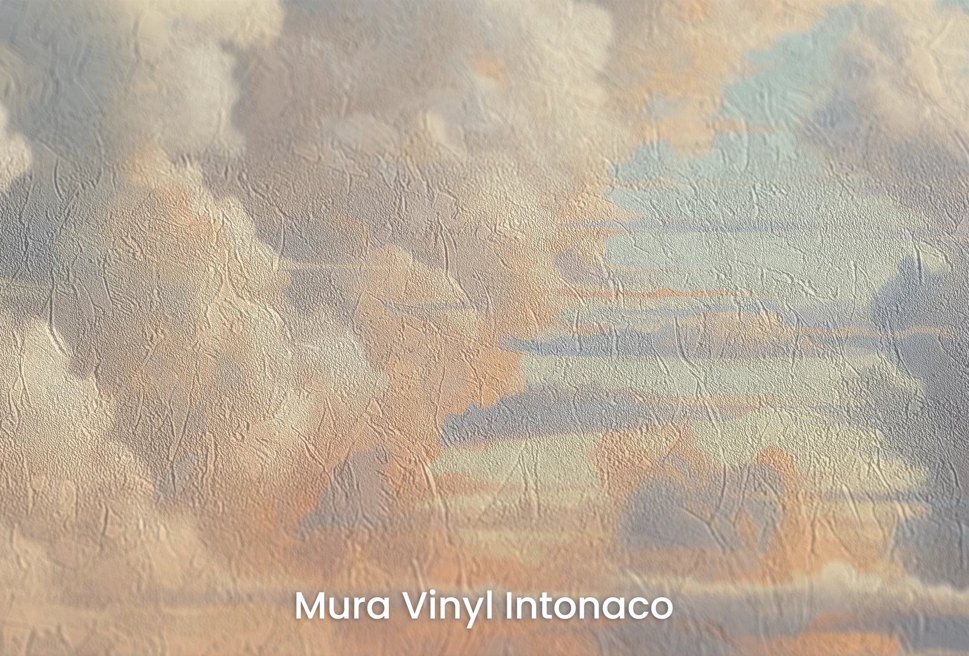 Zbliżenie na artystyczną fototapetę o nazwie Skies Ablaze na podłożu Mura Vinyl Intonaco - struktura tartego tynku.