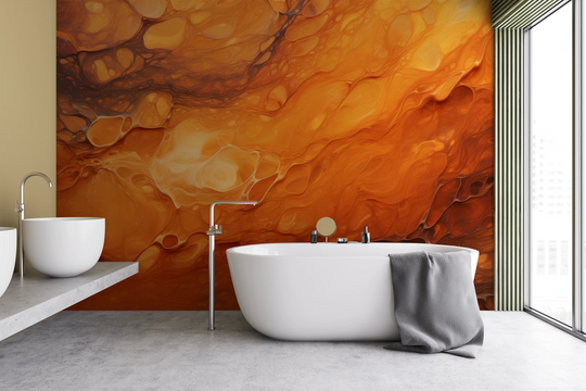 Wzór fototapety artystycznej o nazwie Mercurial Craters pokazanej w aranżacji wnętrza.