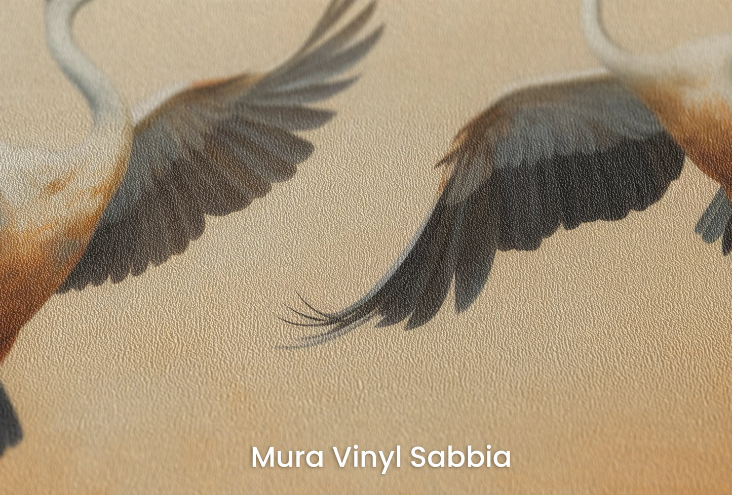 Zbliżenie na artystyczną fototapetę o nazwie Sunset Soar na podłożu Mura Vinyl Sabbia struktura grubego ziarna piasku.