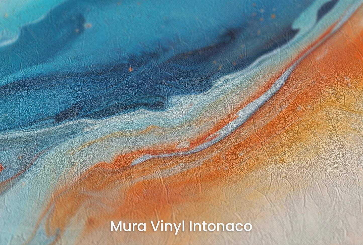 Zbliżenie na artystyczną fototapetę o nazwie Cosmic Ballet na podłożu Mura Vinyl Intonaco - struktura tartego tynku.